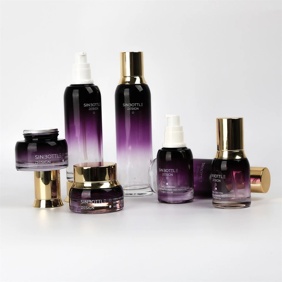 Custom Private Label Skincare Packaging Luxury Gradient Glass Bottle Set With Pump Eco-friendly Cosmetic Jars For Face Cream & Serum | Wholesale Bulk Supplier factory