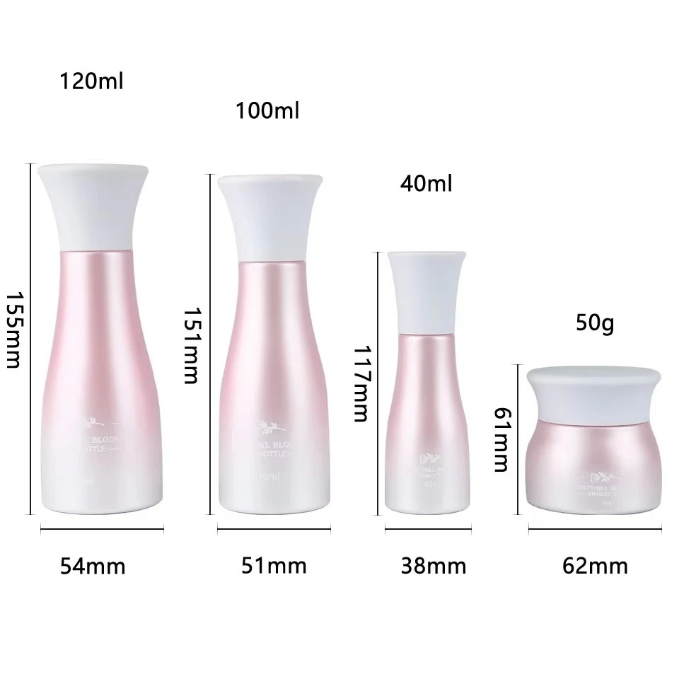 Luxury Pink Gradient Pearlescent Glass Cosmetic Bottle Set 40ml 100ml 120ml Lotion Pump Spray Bottle 50g Eye Cream Jar Wholesale factory