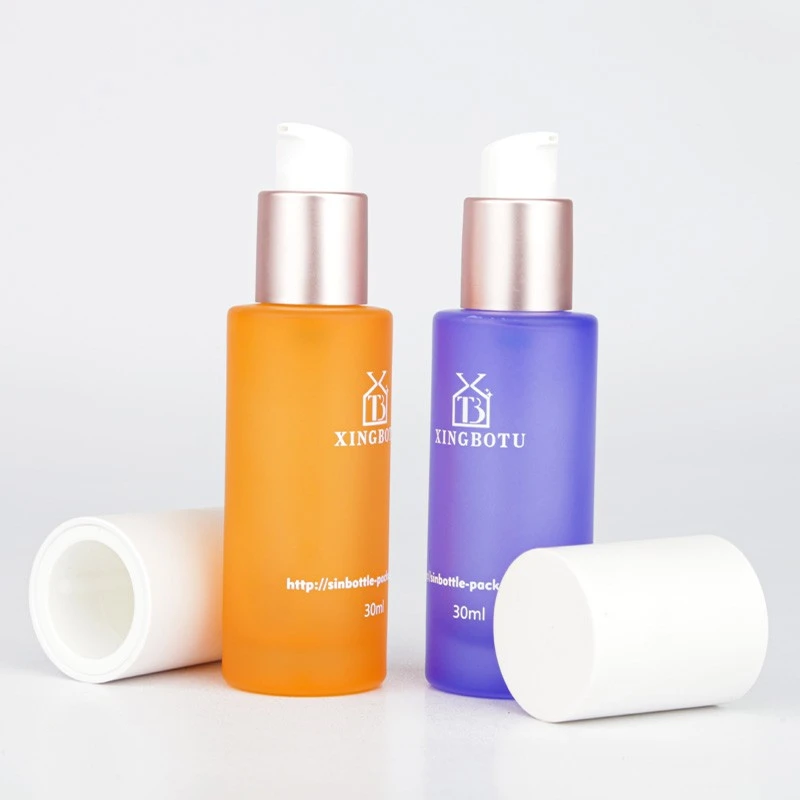Sinbottle Customized Cosmetic Lotion Pump Straight Round Glass Bottle 30ml Glass Foundation Bottle